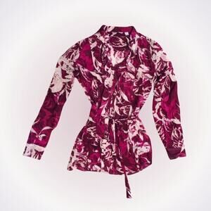 New York & Company Purple Floral Wrap Blouse | Sz XS